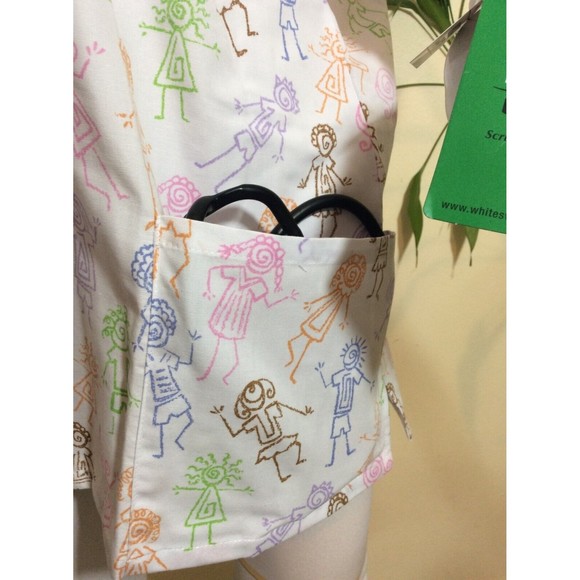 WS Gear Women's V-Neck Children Design Medical Scrub Top Uniform White 2XL - Picture 6 of 8